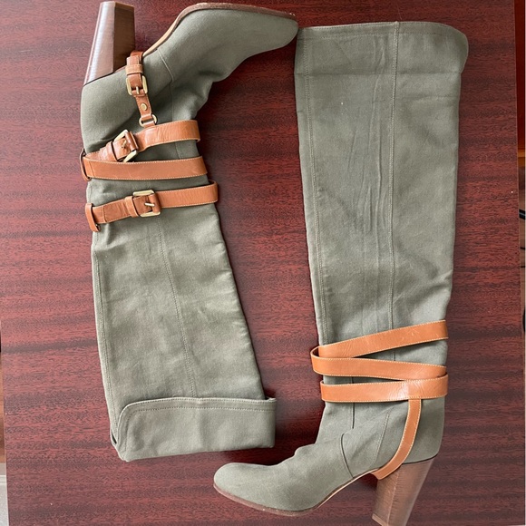 COLISEE DE SACHA Green Brown Knee High Boots Size 38 - Picture 2 of 10